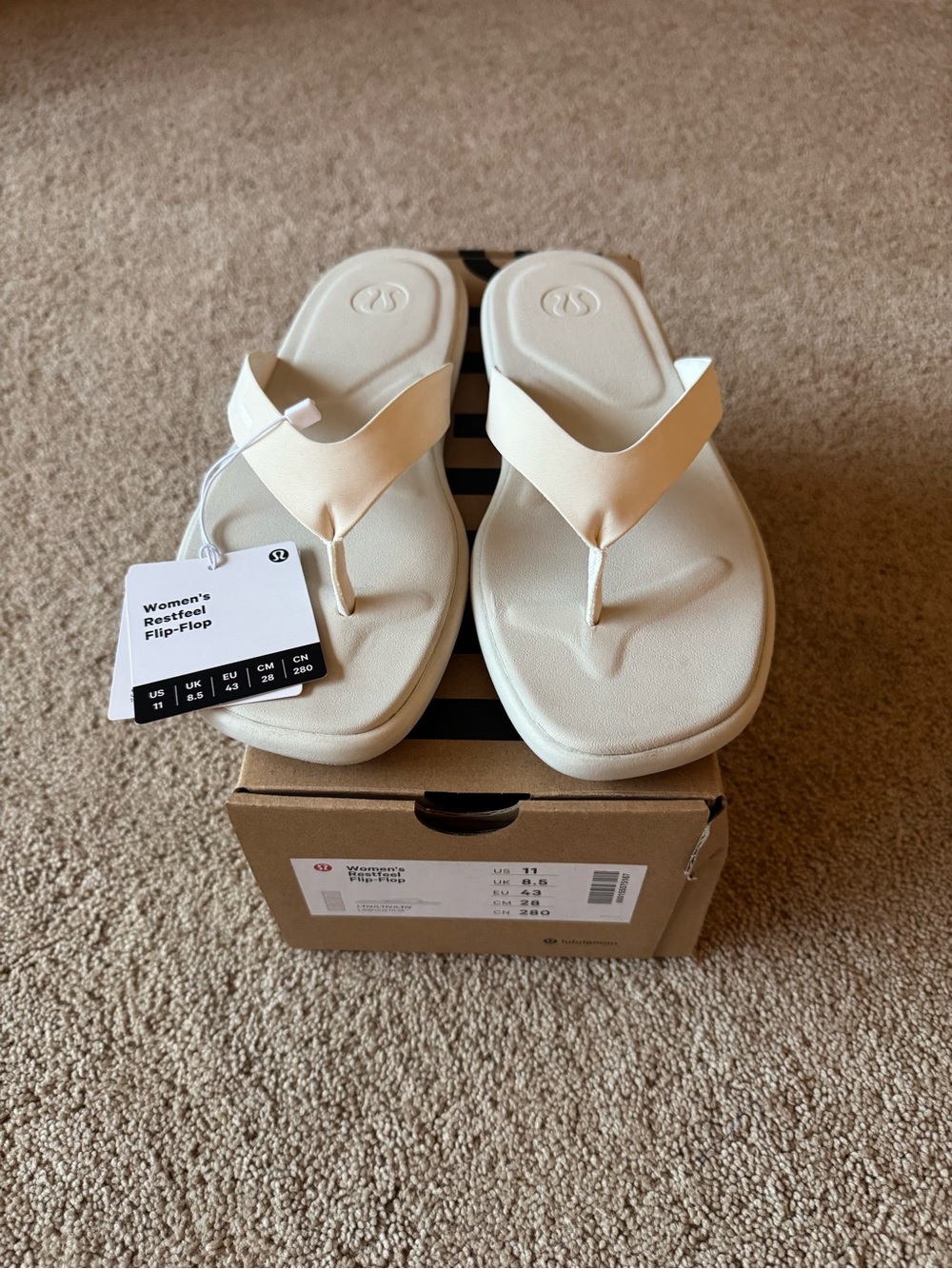 Brand New Light Ivory Women’s Size 11 Lululemon Restfeel Flip Flop/Sandals